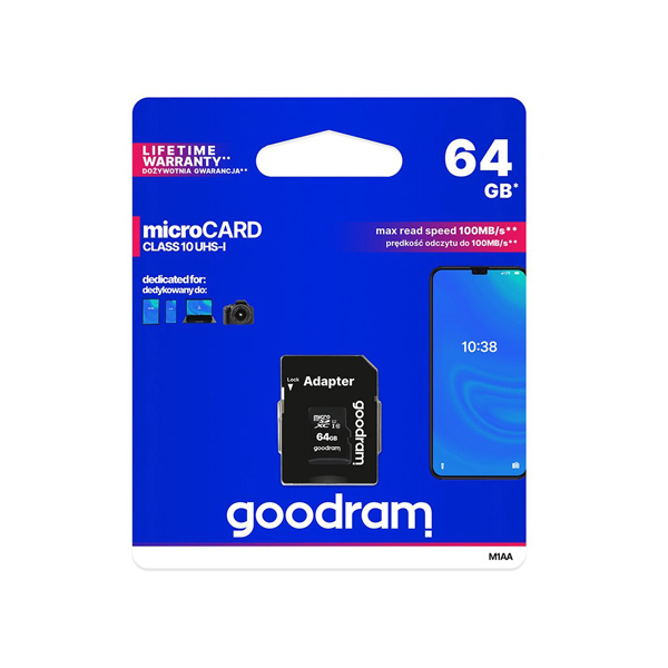 Micro SD 64GB, class 10 + адаптер, GOODRAM