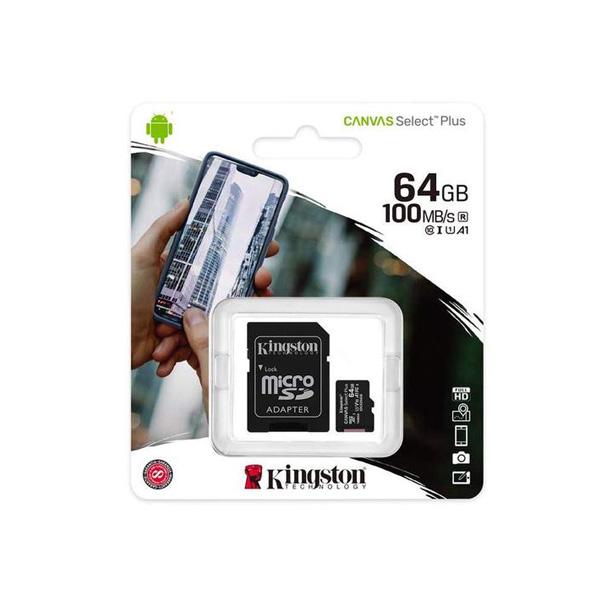 Micro SD  64GB, class 10 + адаптер, KINGSTON