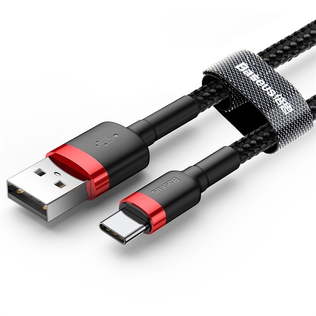 BASEUS Кабел USB-A - Type-C, 1м, 3A, CAFULE, CATKLF-B91 /черен + червено/