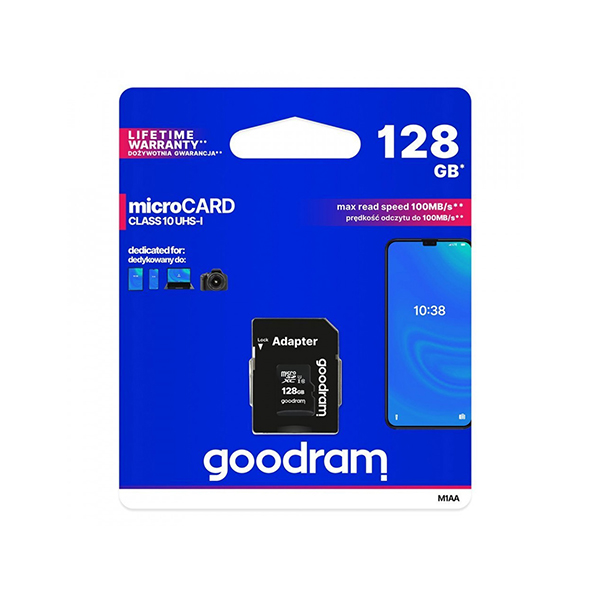 Micro SD 128GB, class 10 + адаптер, GOODRAM