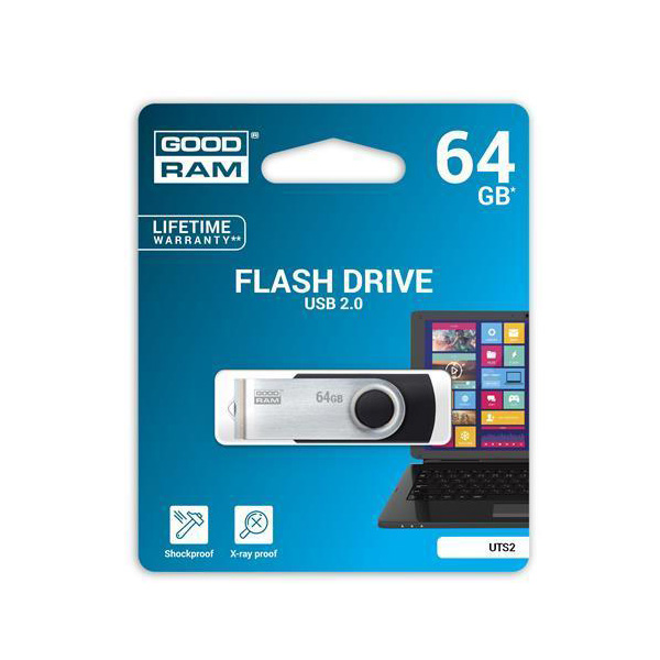 GOODRAM Flash Drive UTS2 64GB, USB 2 /черно и сребърно/