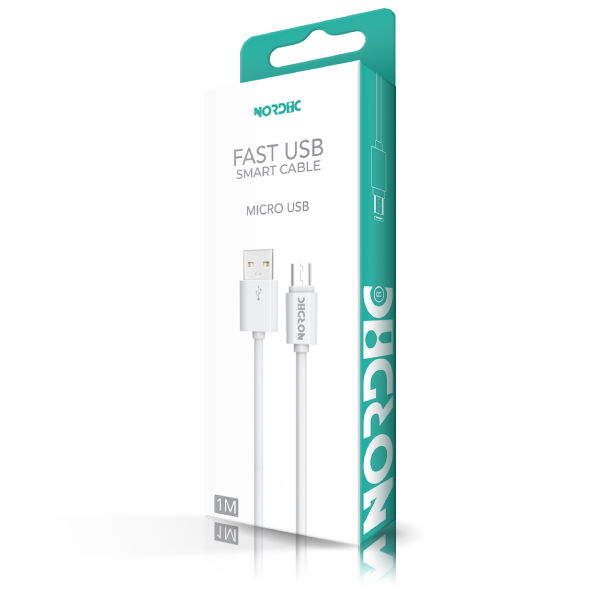 NORDIC Кабел USB-A - Micro USB, 1м /бял/