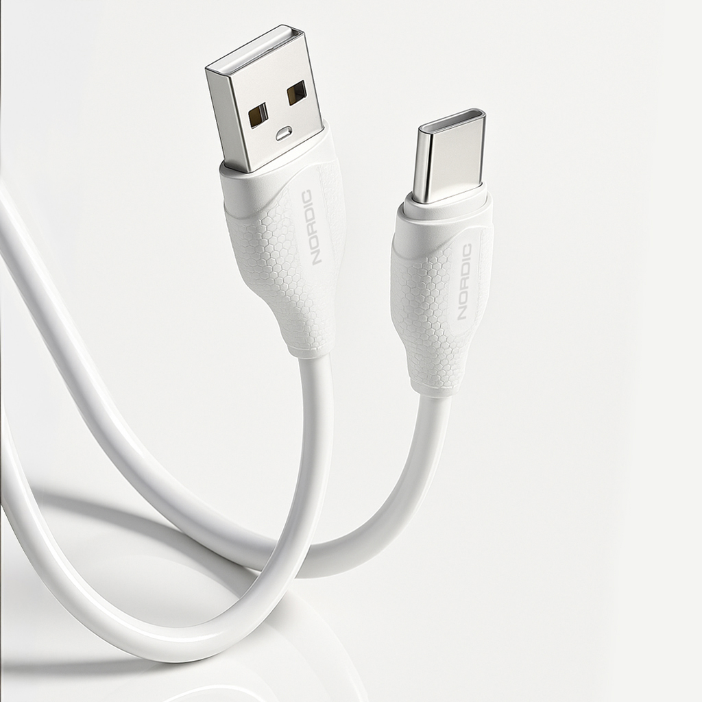NORDIC Кабел USB-A - Type-C, 1м /бял/