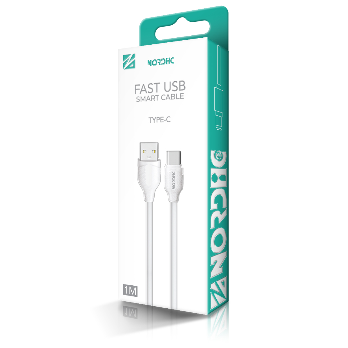 NORDIC Кабел USB-A - Type-C, 1м /бял/