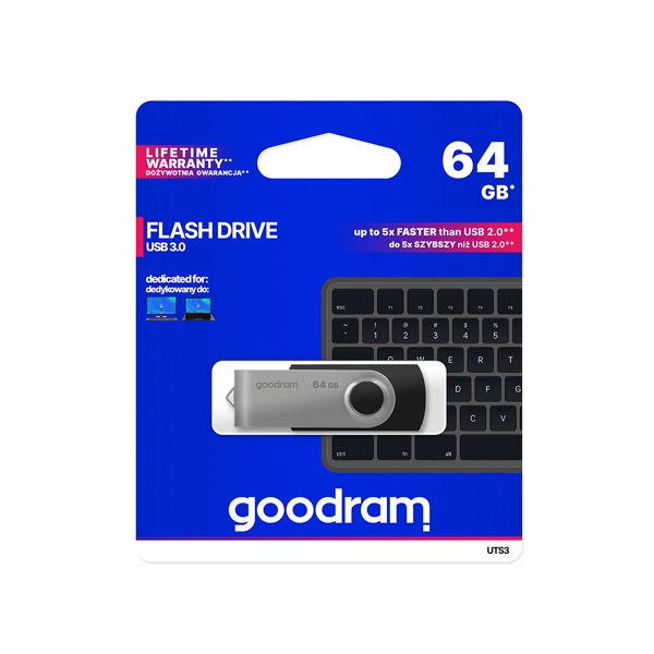 GOODRAM Flash Drive UTS3 64GB, USB 3 /черно и сребърно/