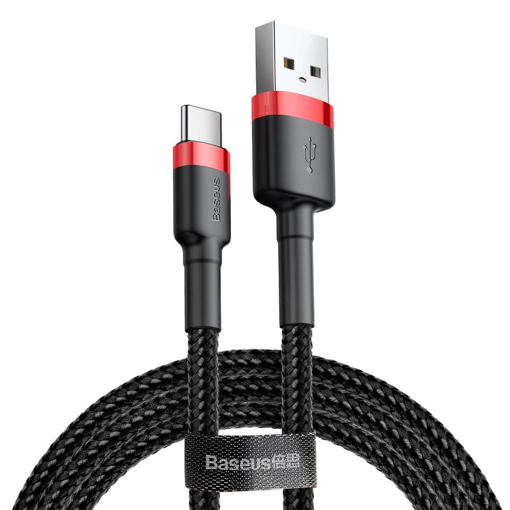 BASEUS Кабел USB-A - Type-C, 3м, 2A, CAFULE, CATKLF-U91 /черен + червено/