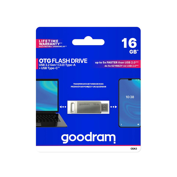 GOODRAM Flash Drive ODA3 16GB, USB 3.2 /сребро/