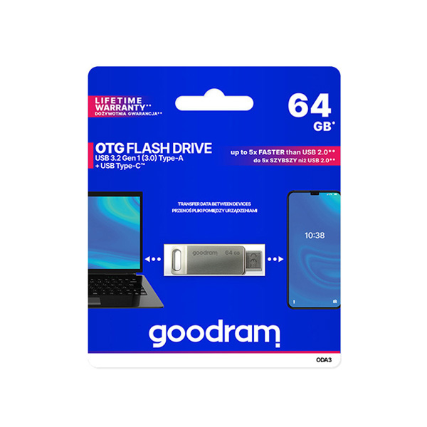 GOODRAM Flash Drive ODA3 64GB, USB 3.2 /сребро/
