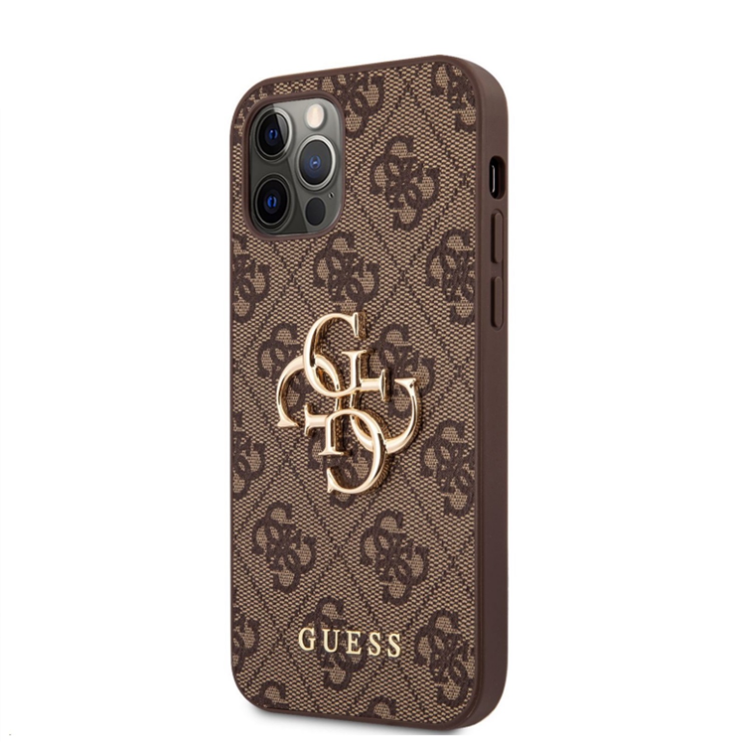 GUESS Калъф Apple iPhone 14, Metal Logo, кафяв - GUHCP14S4GMGBR