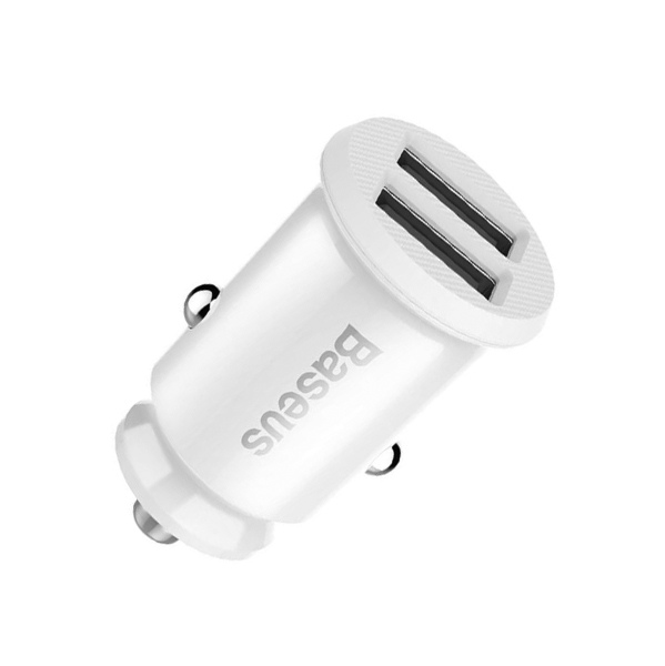 BASEUS 12V 15.5W, 2xUSB-A, Grain Car, бял - CCALL-ML02