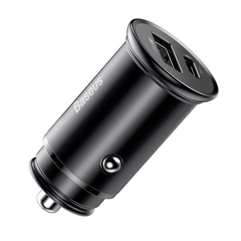 BASEUS 12V 30W, USB-A + USB-C, VOOC, черен - CCYS-C01