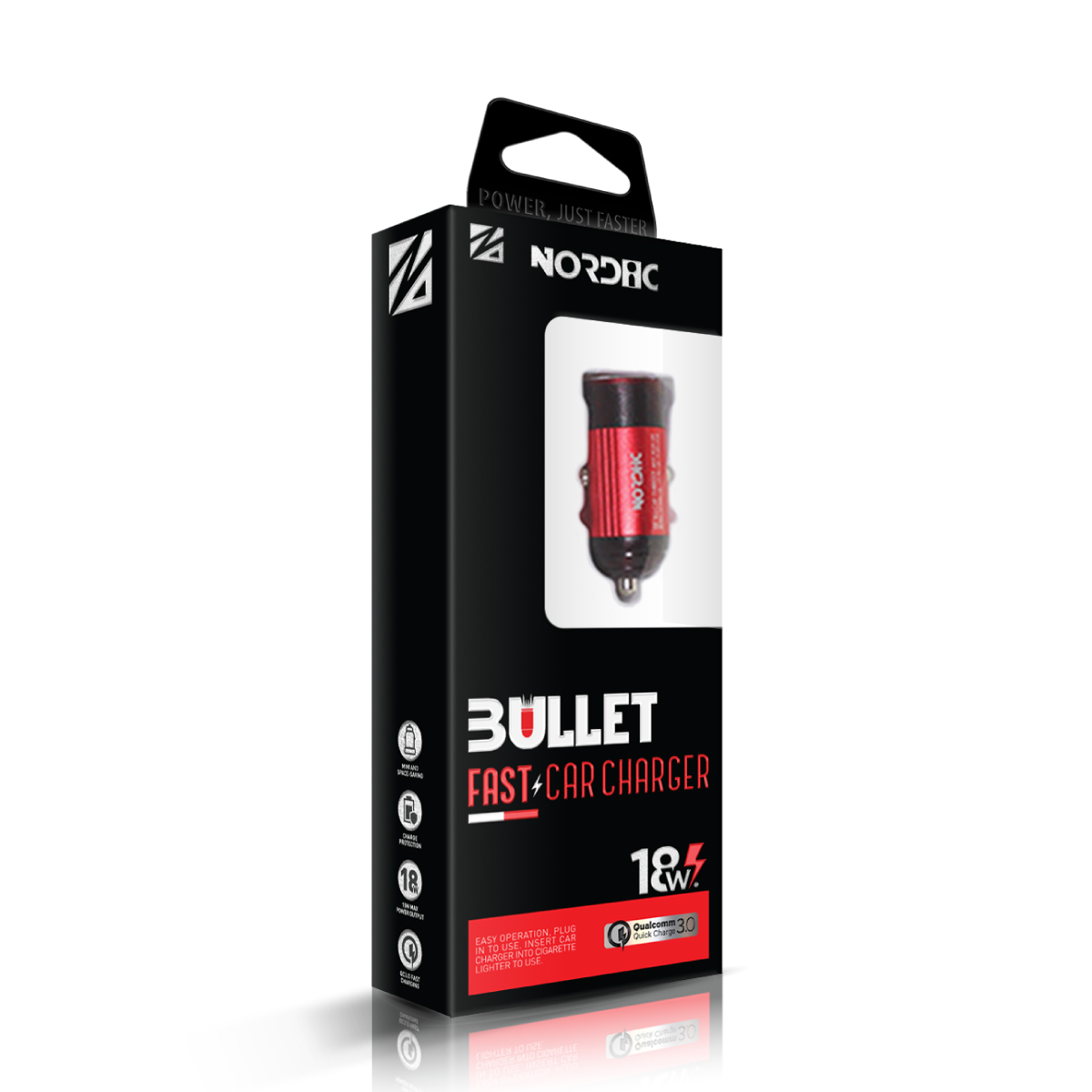 NORDIC 12V 18W, USB-A, Bullet, червено