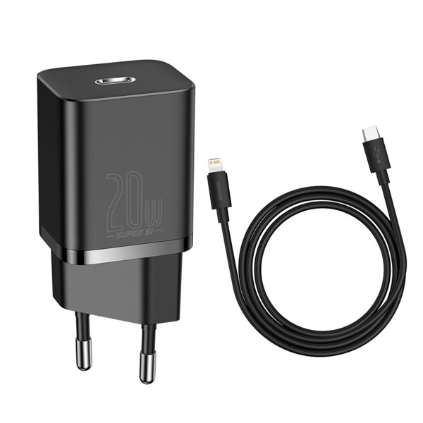 BASEUS 220V 20W, USB-C, кабел C-L, Super Si, черен - TZCCSUP-B01