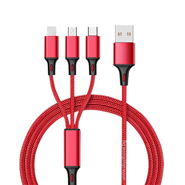XO Кабел 3 в 1, USB-A към Lightning+Type-C+Micro USB, 1.2м, 2.4A, NB173 /червен/