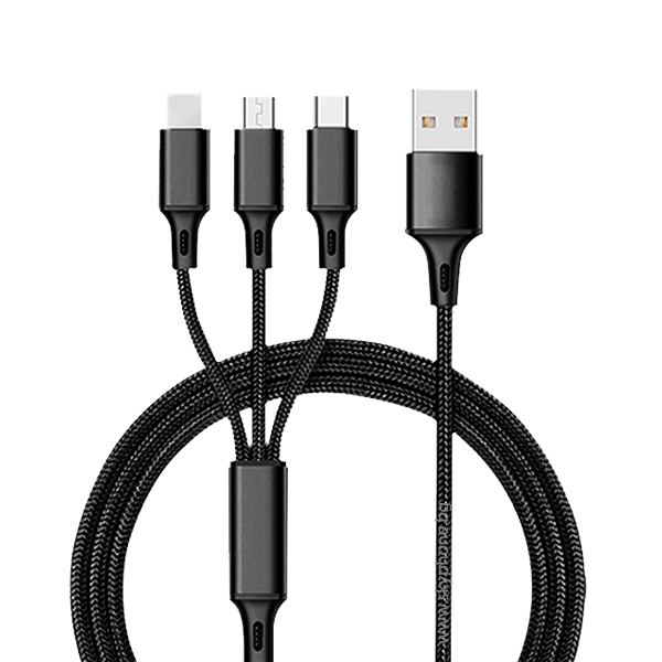 XO Кабел 3 в 1, USB-A към Lightning+Type-C+Micro USB, 1.2м, 2.4A, NB173 /черен/