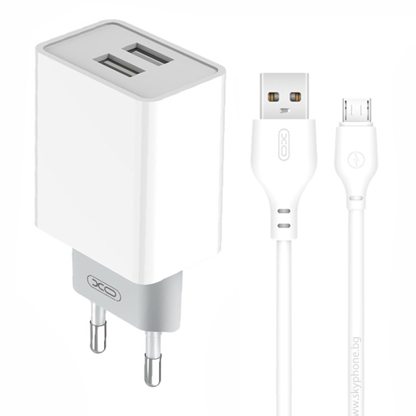 XO 220V 12W, 2xUSB-A, кабел A - M, бял - L65