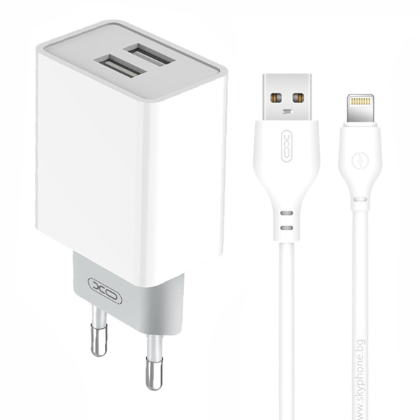 XO 220V 12W, 2xUSB-A, кабел A-L, бял - L65