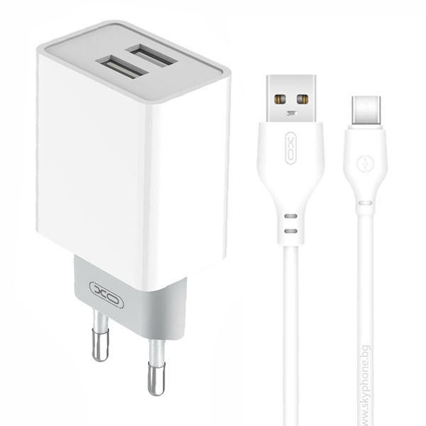 XO 220V 12W, 2xUSB-A, кабел A-C, бял - L65