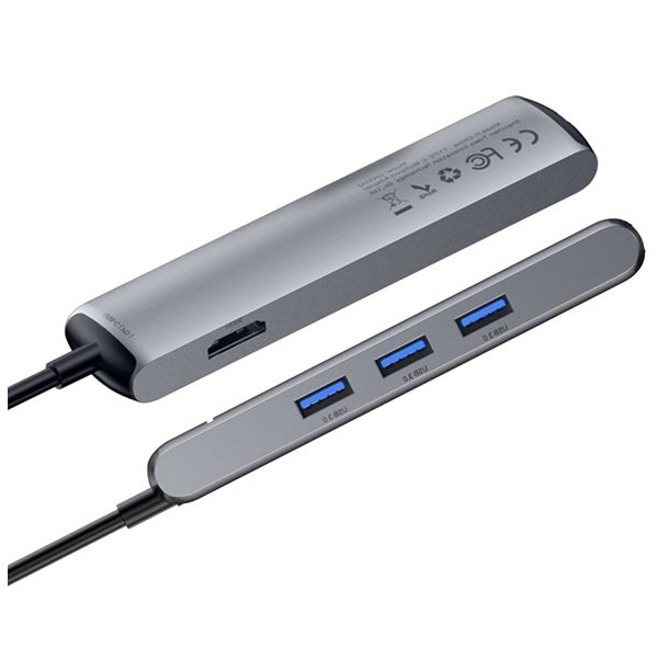 BASEUS HUB Type-C to 3xUSB3.0 + HDMI 4K + USB-C(PD, 87W) + RJ45, CAHUB-J0G /dark grey/