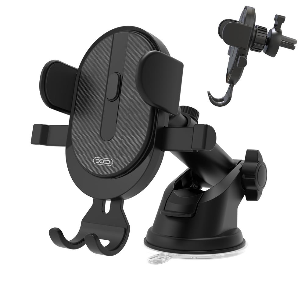 XO Холдер, Suction cup, 2 в 1 вакуум + прикрепящ механизъм, C60 /черен/