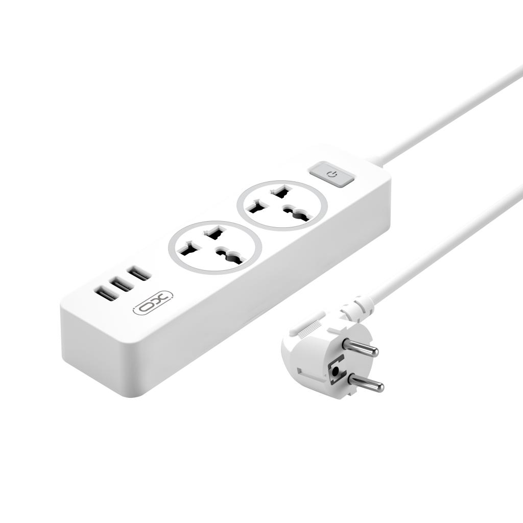 Разклонител XO, 2 Sockets + 3 USB, WL04 /бял/