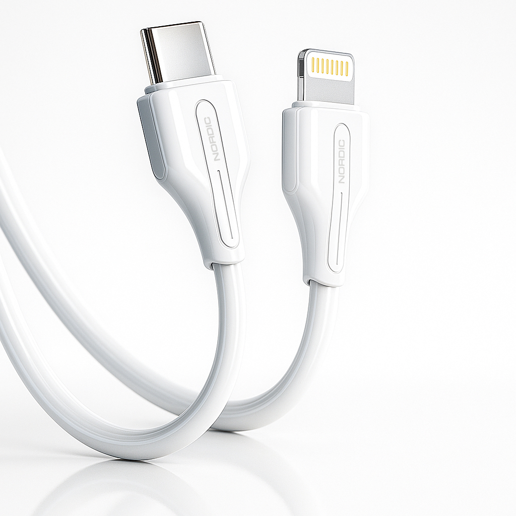NORDIC Кабел Type-C - Lightning, 1м, 30W /бял/