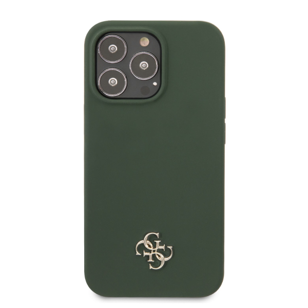 GUESS Калъф Apple iPhone 13 Pro, 4G Silicone Metal Logo, зелен - GUHCP13LS4LA