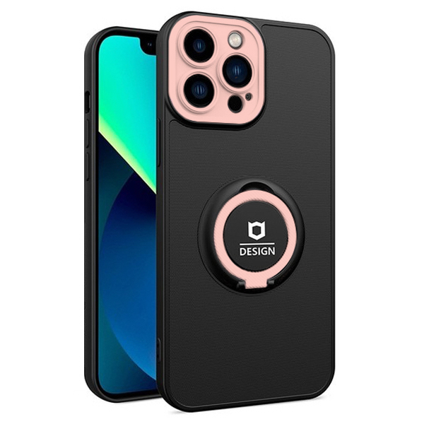 Калъф Silicone Magnet Ring Apple iPhone 12 Pro /черен-розов/