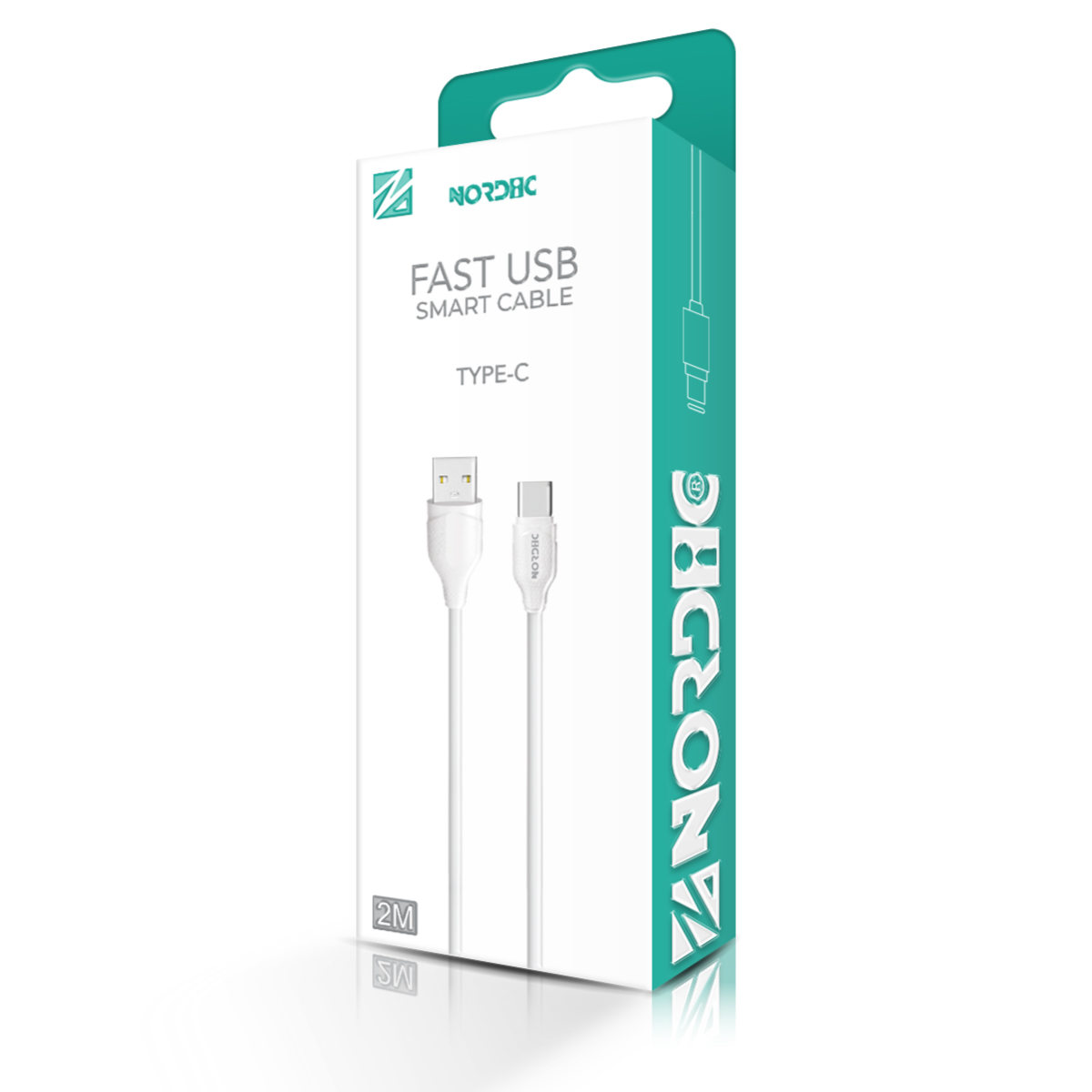 NORDIC Кабел USB-A - Type-C, 2м /бял/