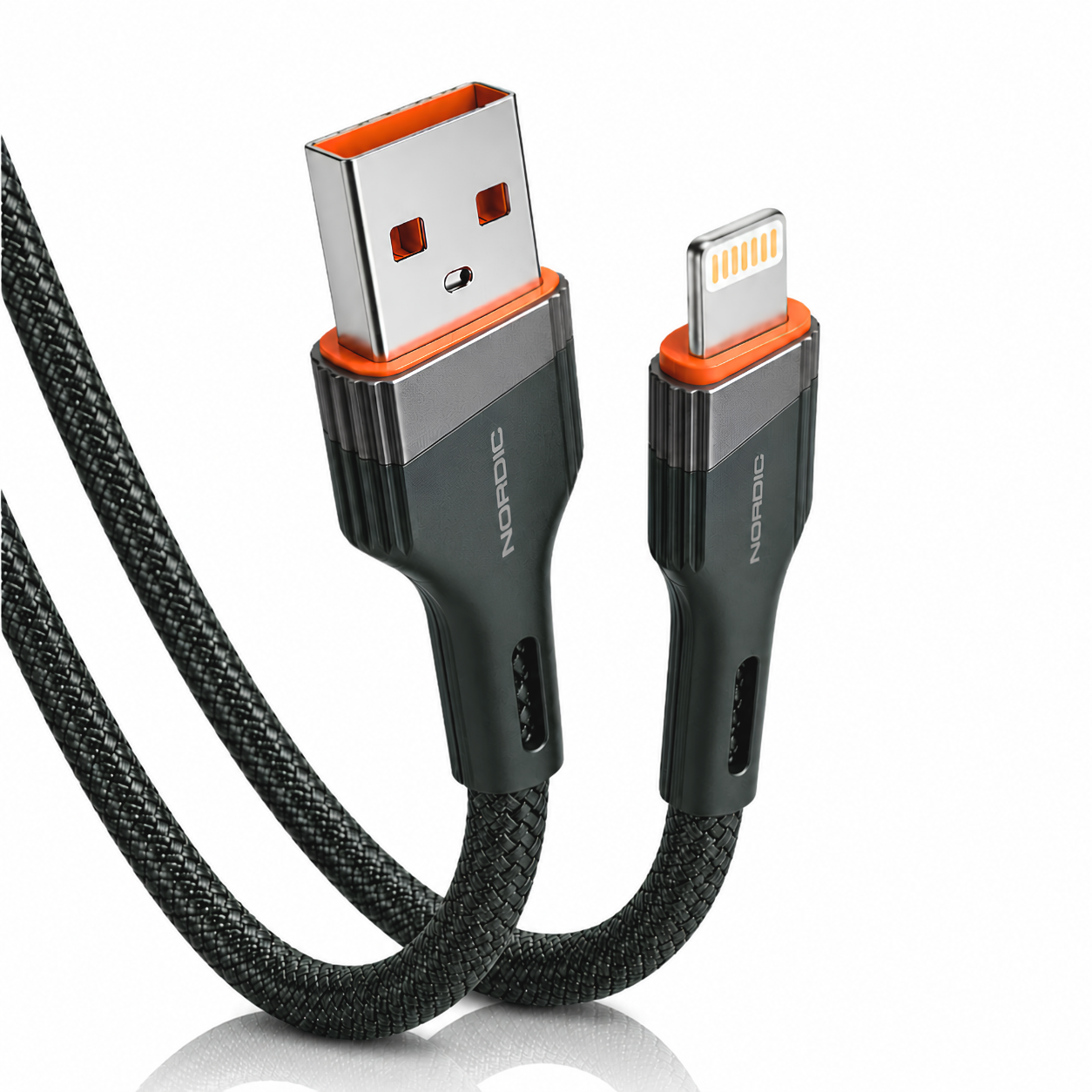 NORDIC Кабел USB-A - Lightning, 2м, 40W, Braided /сив/