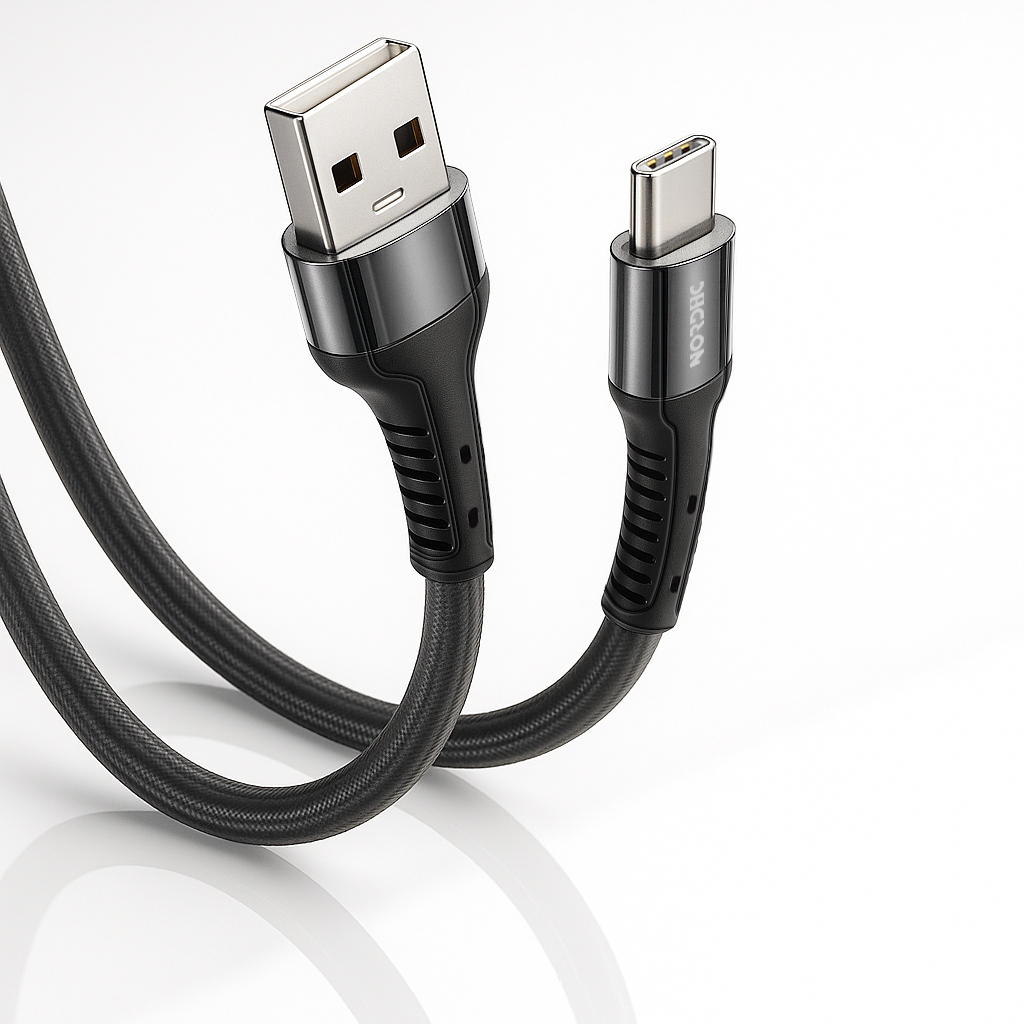 NORDIC Кабел USB-A - Type-C, Braided, 2м, 40W /черен/