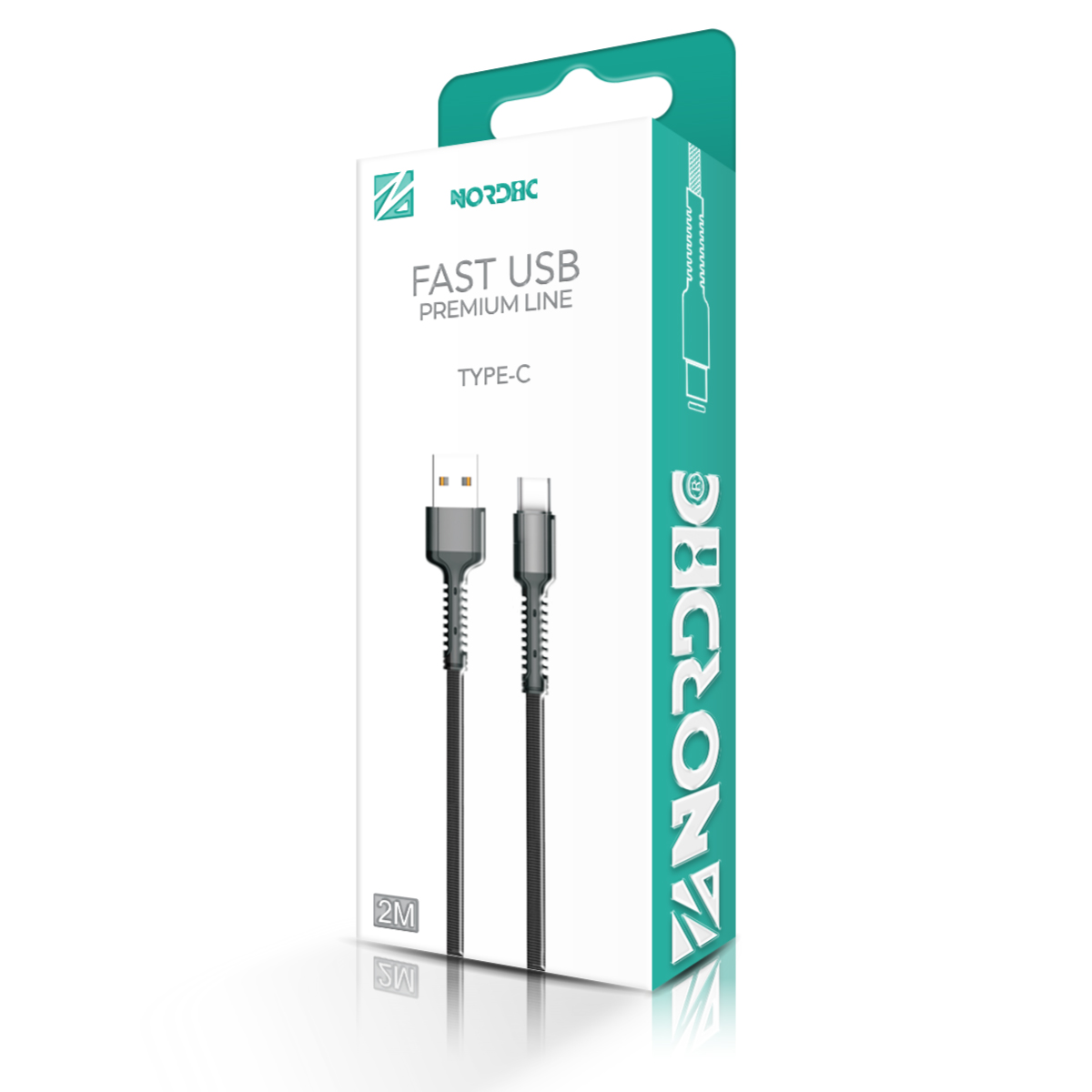 NORDIC Кабел USB-A - Type-C, Braided, 2м, 40W /черен/