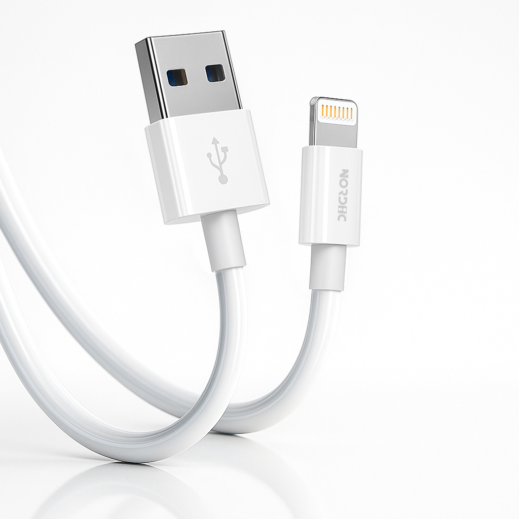 NORDIC Кабел USB-A - Lightning, 2м /бял/