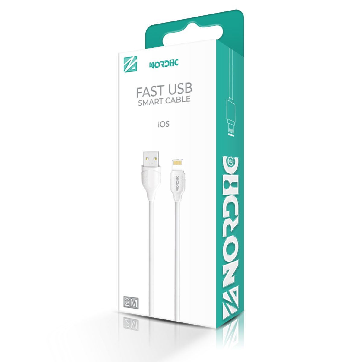 NORDIC Кабел USB-A - Lightning, 2м /бял/