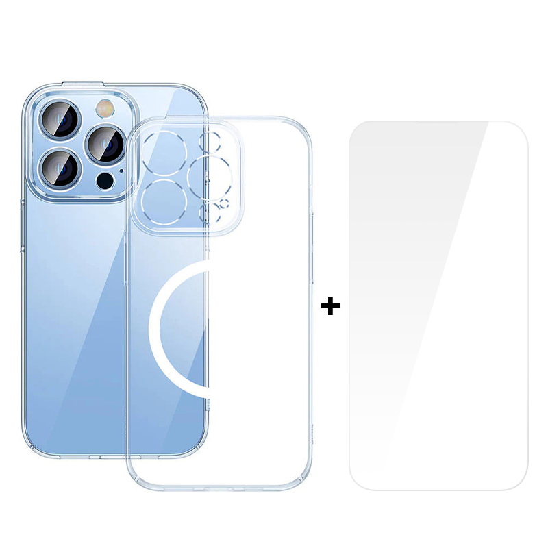 BASEUS Калъф + Стъклен протектор Crystal MagSafe Apple iPhone 14 Plus /прозрачен/