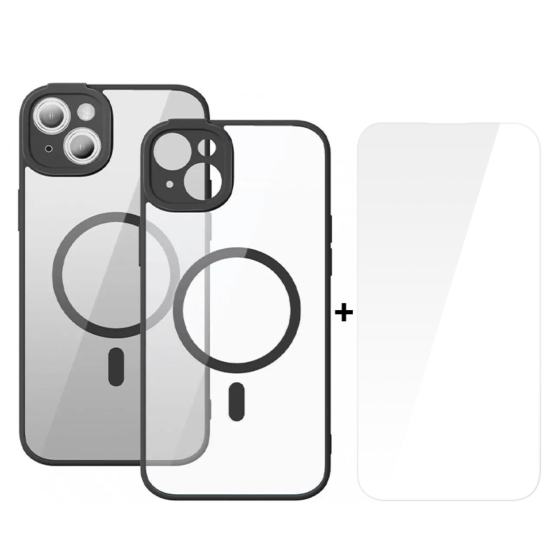 BASEUS Калъф + Стъклен протектор Frame MagSafe Apple iPhone 14 /черен/