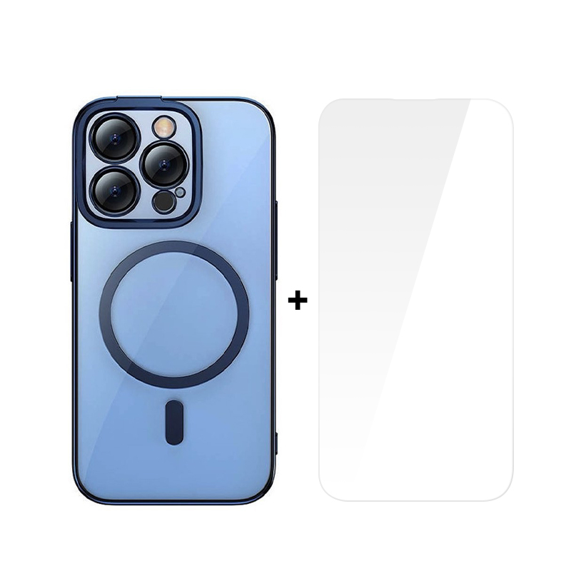 BASEUS Калъф + Стъклен протектор Glitter MagSafe Apple iPhone 14 Pro /син/