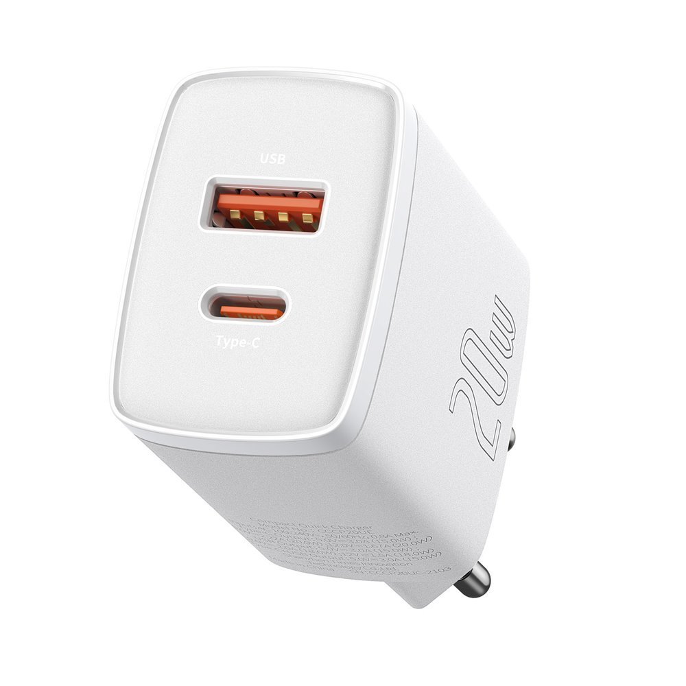 BASEUS 220V 20W, USB-A + USB-C, Compact, бял - CCXJ-B02