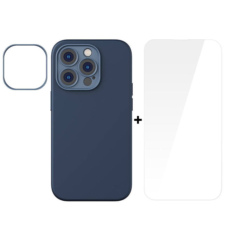 BASEUS Калъф + Стъклен протектор Liquid Gel Apple iPhone 14 Pro Max /син/
