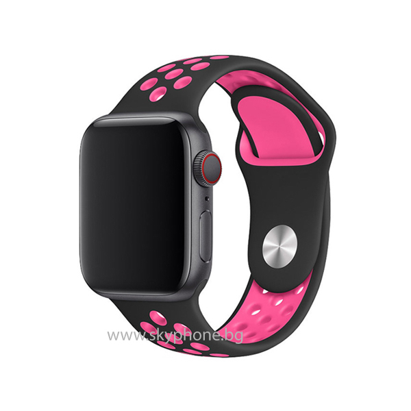 Каишка Silicon Sport Strap for Apple Watch, 42/44mm, S/M /черно-розова/