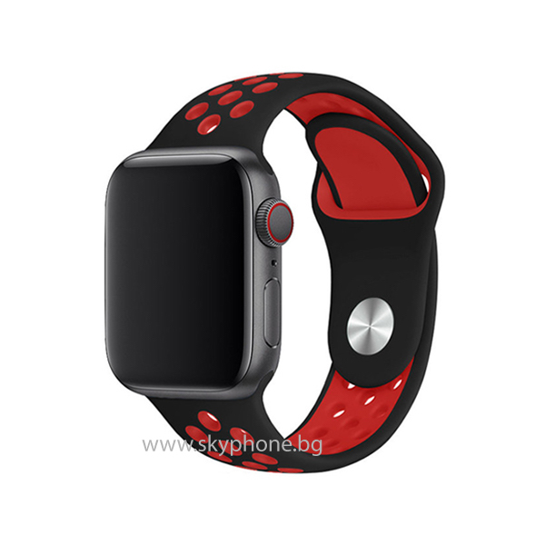 Каишка Silicon Sport Strap for Apple Watch, 42/44mm, S/M /черно-червен/