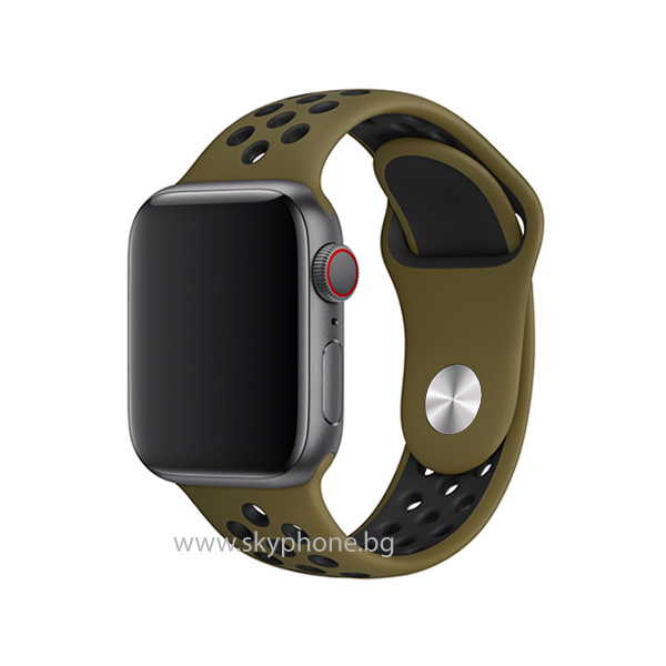 Каишка Silicon Sport Strap for Apple Watch, 42/44mm, S/M /маслинено зелен-черен/