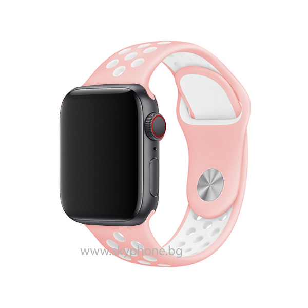 Каишка Silicon Sport Strap for Apple Watch, 42/44mm, S/M /розовo-бяла/