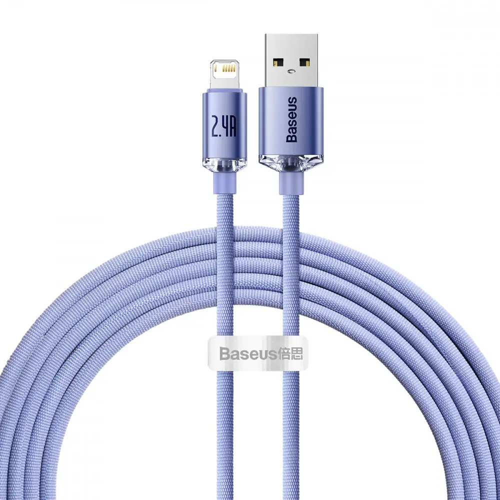 BASEUS Кабел USB-A - Lightning, 2м, 2.4A, Crystal Shine, CAJY000105 /лилав/