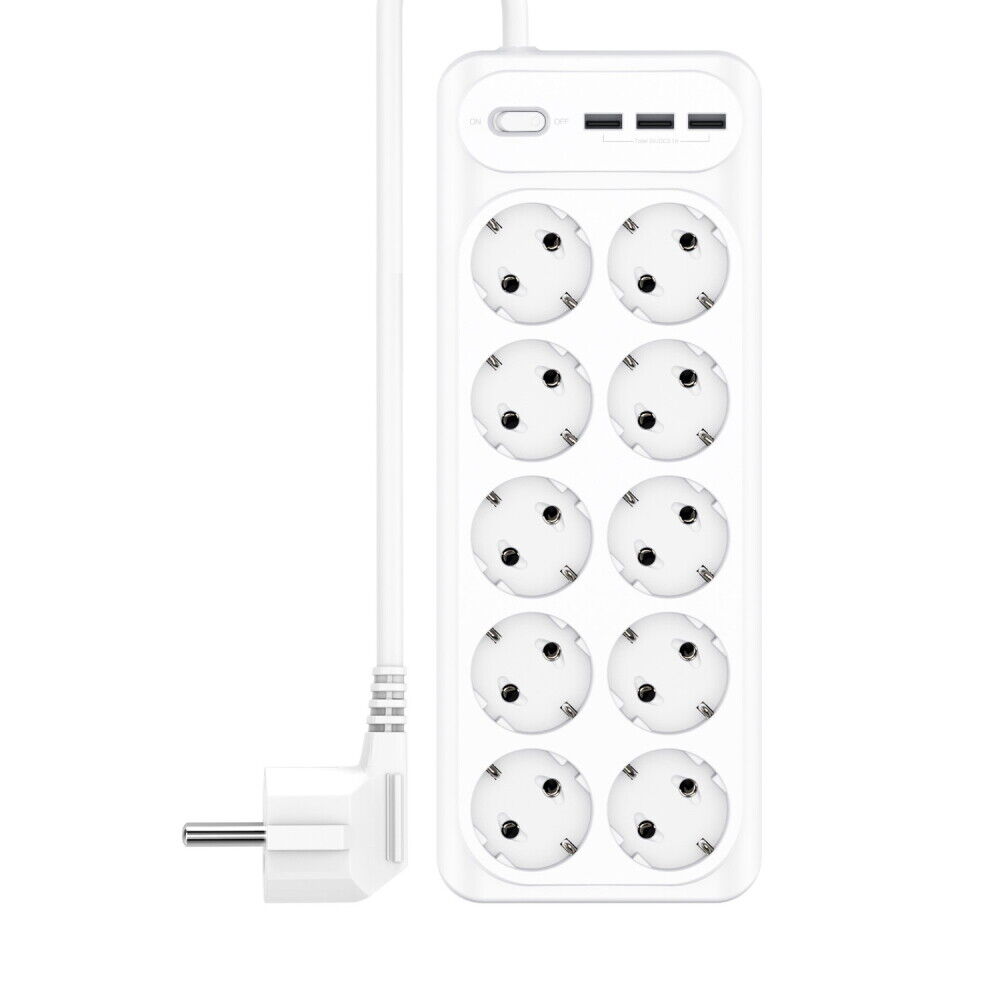 Разклонител XO, 10Sockets + 3USB + Power button, WL07 /бял/
