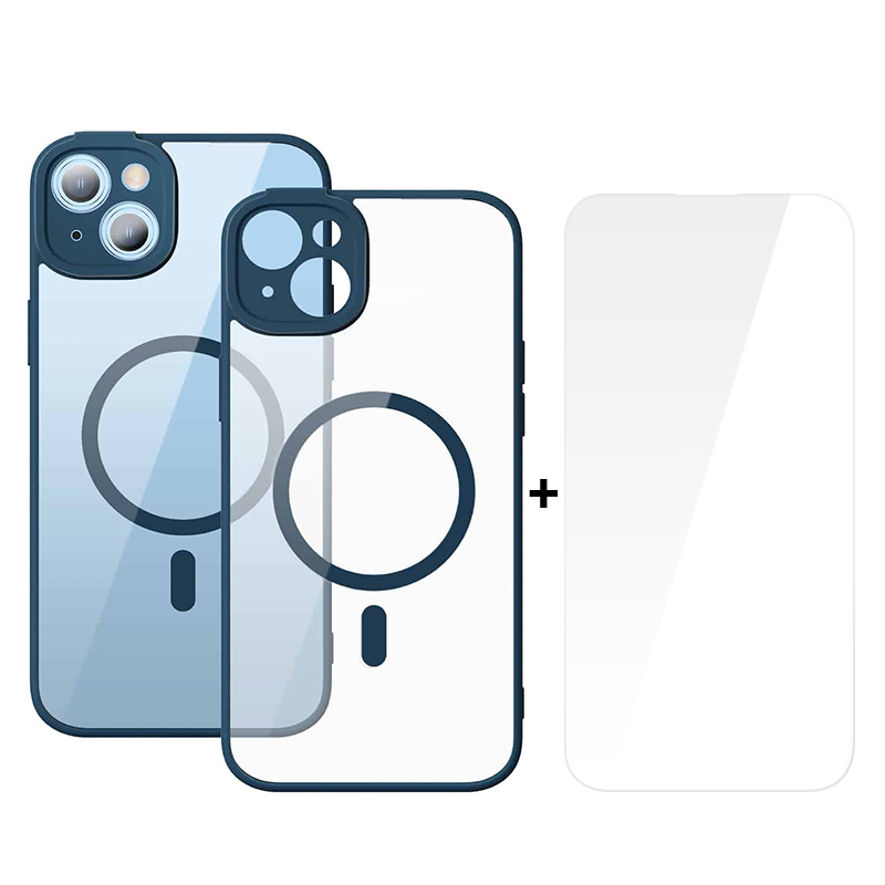BASEUS Калъф + Стъклен протектор Frame MagSafe Apple iPhone 14 /син/