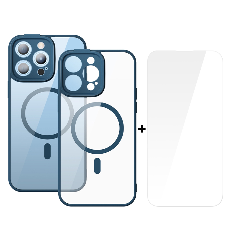 BASEUS Калъф + Стъклен протектор Frame MagSafe Apple iPhone 14 Pro Max /син/
