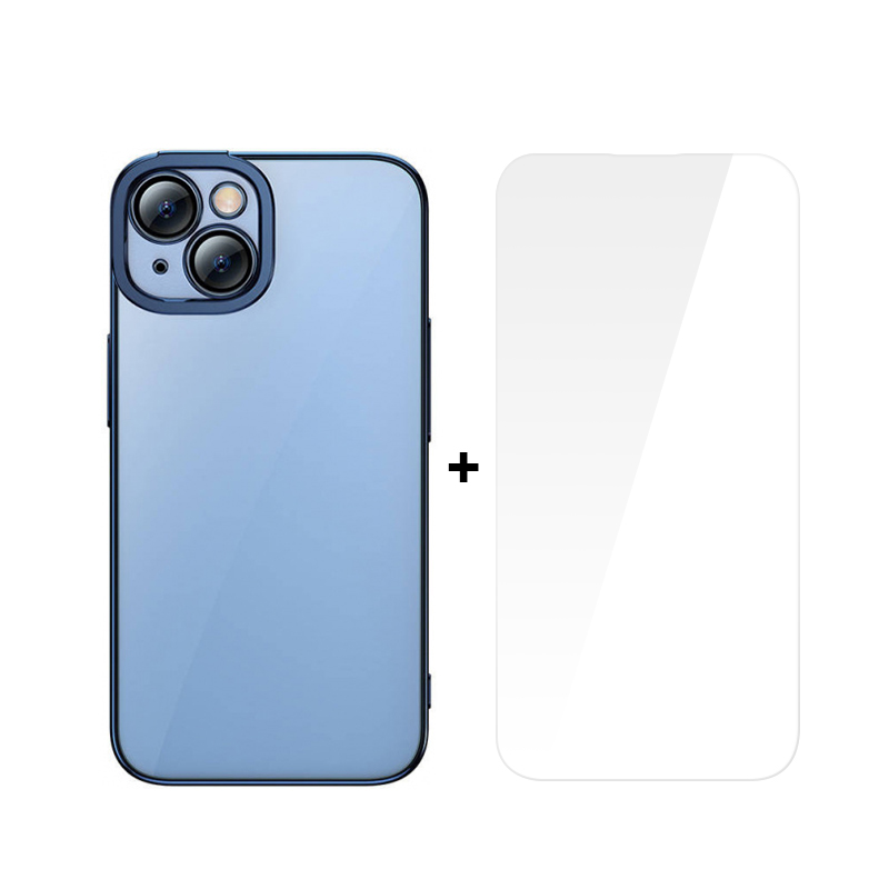BASEUS Калъф + Стъклен протектор Glitter Apple iPhone 14 Plus /син/