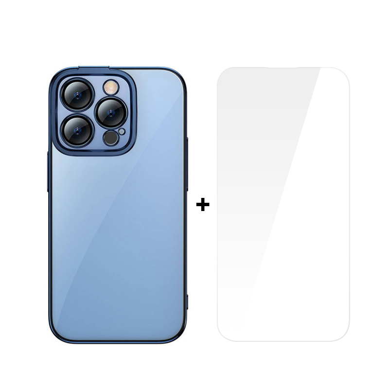 BASEUS Калъф + Стъклен протектор Glitter Apple iPhone 14 Pro /син/