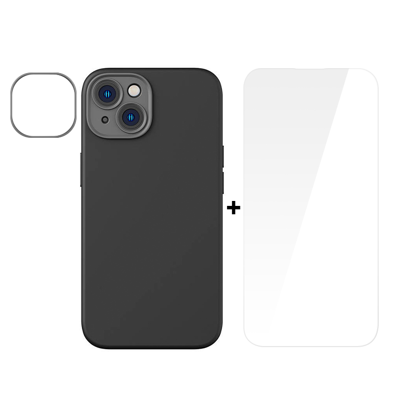 BASEUS Калъф + Стъклен протектор Liquid Gel Apple iPhone 14 Plus /черен/